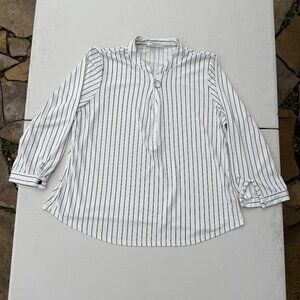 White & Black Striped Zip-Front Blouse